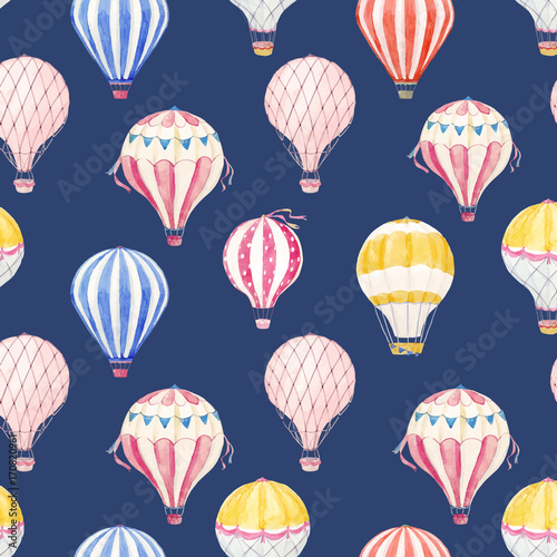 Watercolor air baloon vector pattern