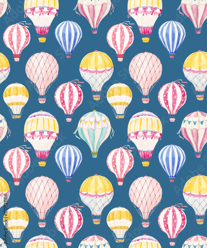 Watercolor air baloon vector pattern