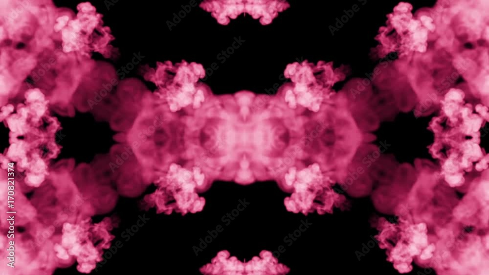 Background like Rorschach inkblot test2. Fluorescent pink ink or smoke, isolated on black in slow motion. Color drop in water. For alpha channel use luma matte as alpha mask