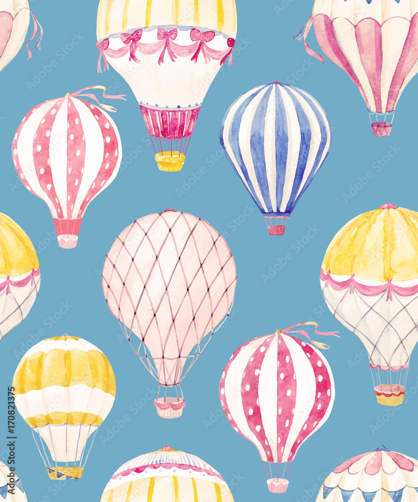 Watercolor air baloon vector pattern