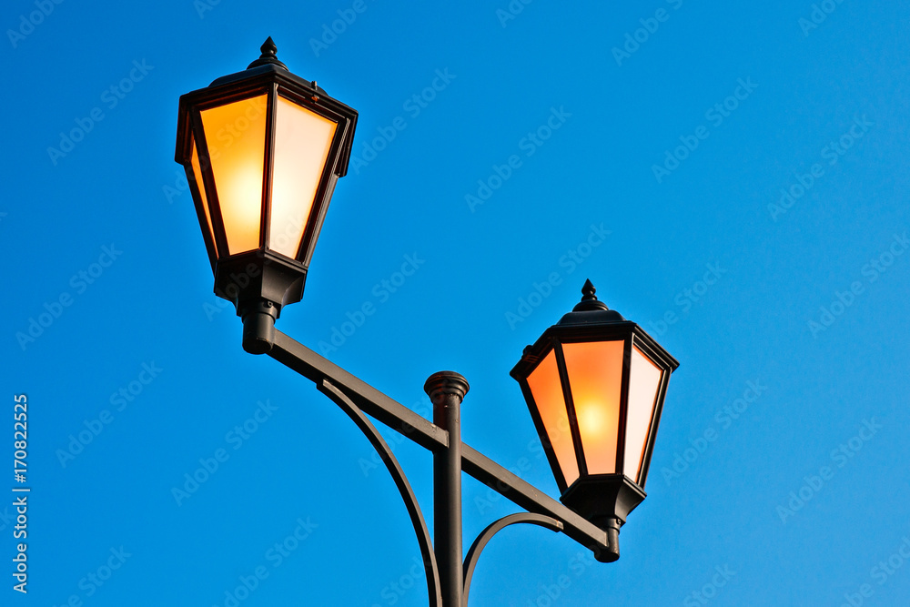 Street lamps blue background