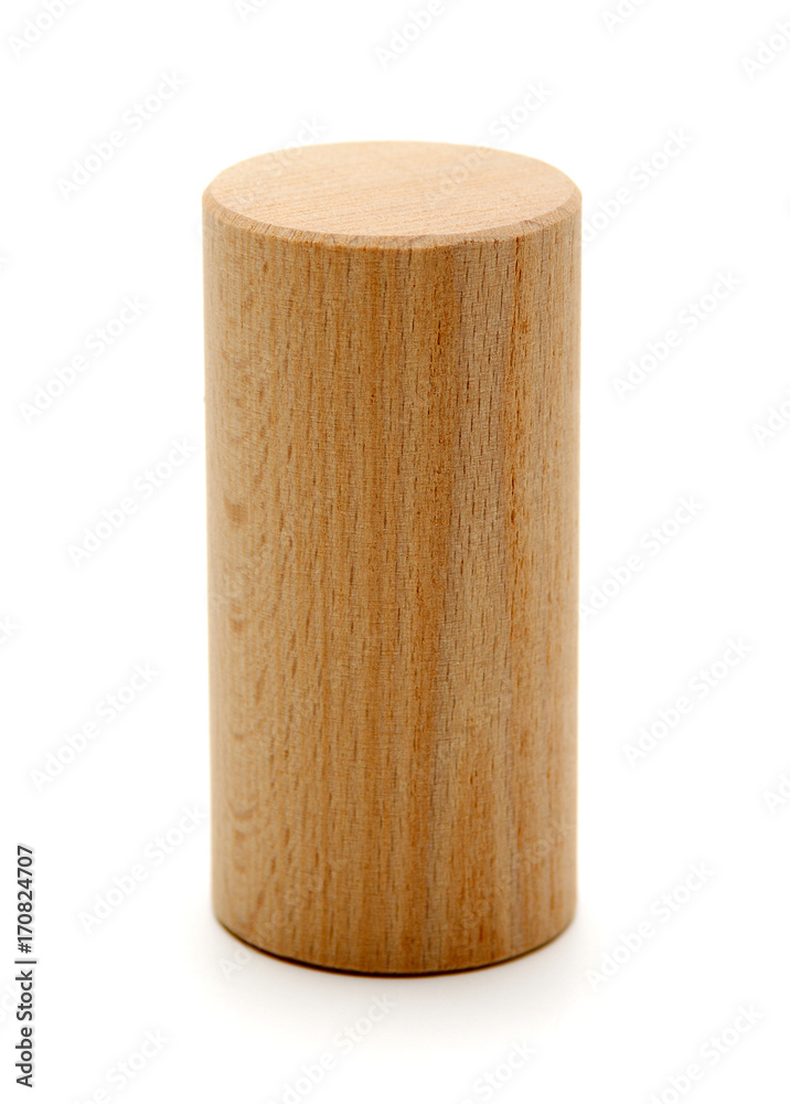wooden geometric shapes cylinder prism  isolated on a white - obrazy, fototapety, plakaty 