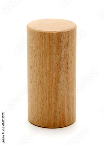 wooden geometric shapes cylinder prism  isolated on a white photo