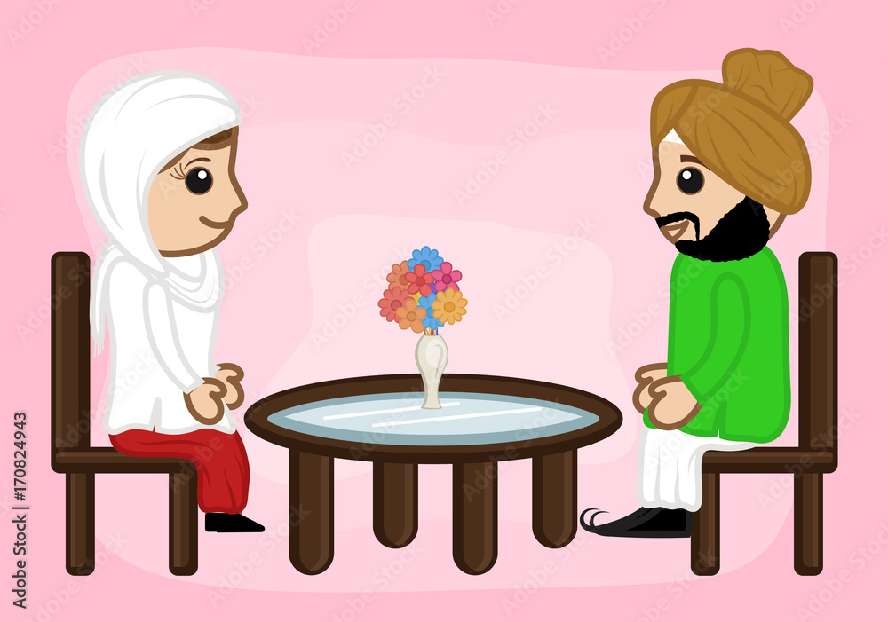 Cartoon Punjabi Couple in Restaurant Stock Vector | Adobe Stock