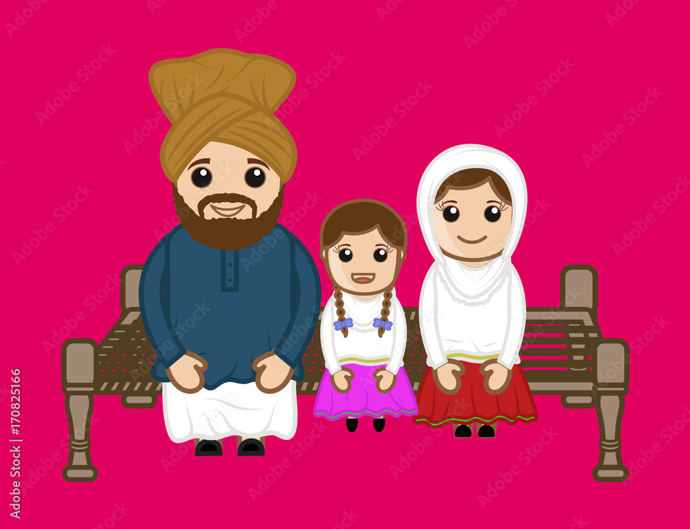 Cartoon Family Gujjar Characters Stock Vector | Adobe Stock