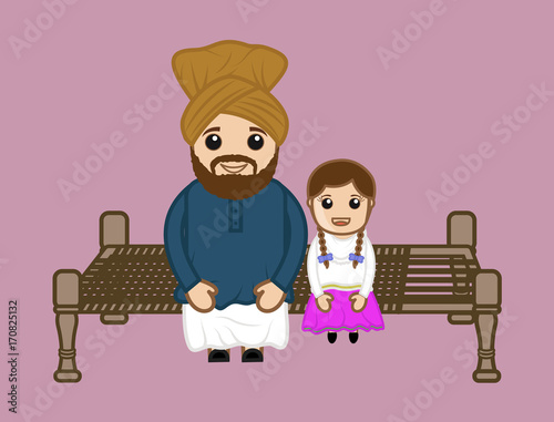 Cartoon Man with His Daughter Character