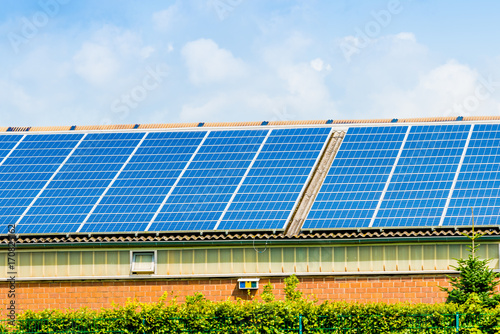 Solar panel on a roof of a house. alternative energy photovoltaic solar panels