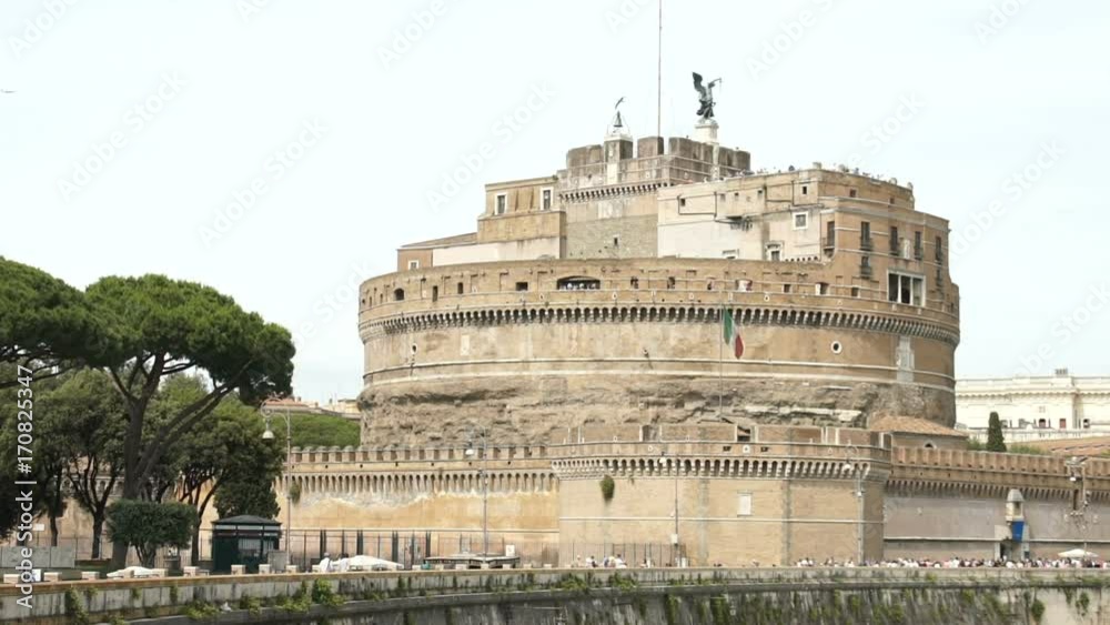 Castel SantAngelo with a plane flying over it in Rome Italy, slowmo HD Castel SantAngelo with a plane flying over it in Rome Italy, slowmo HD