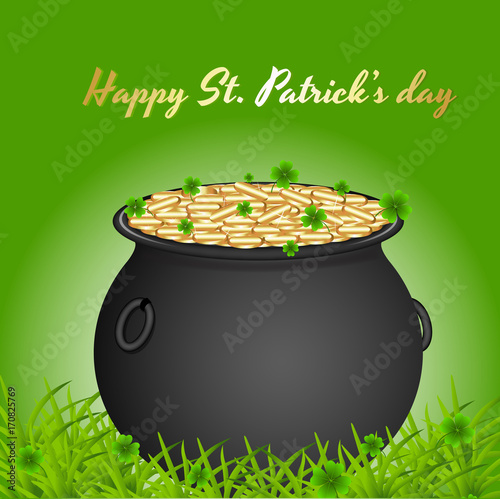 Pot of Gold Coins on Grass