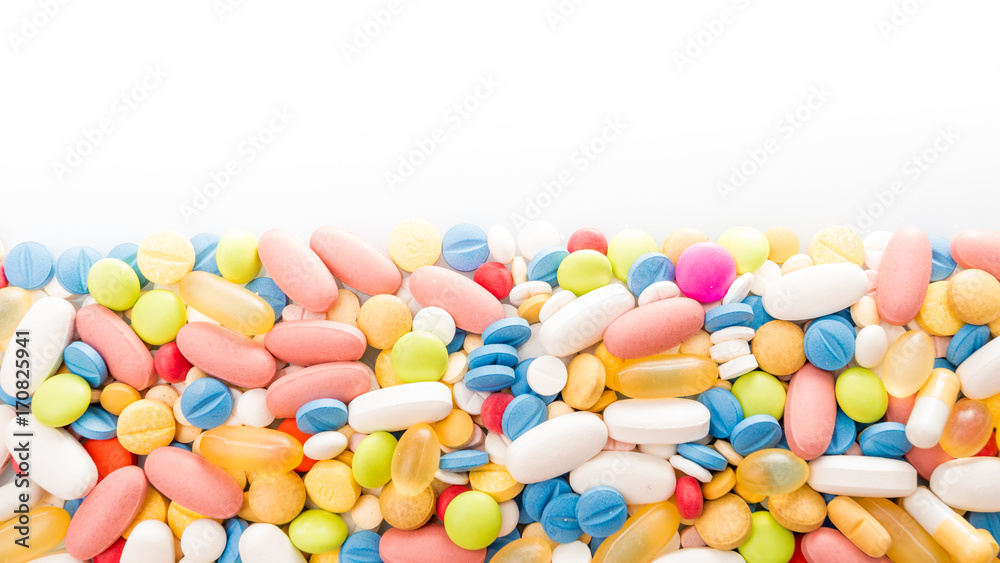 pills border. Multicoloured medical pills pills border. Multicoloured medical pills