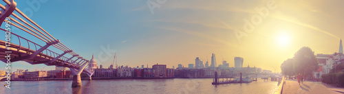Photography London, panorama of Thames riverside and Millenium bridge
