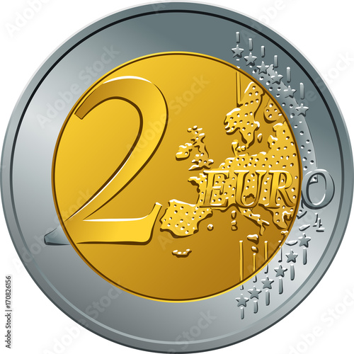 Reverse gold and silver money gold coin two euro with Value