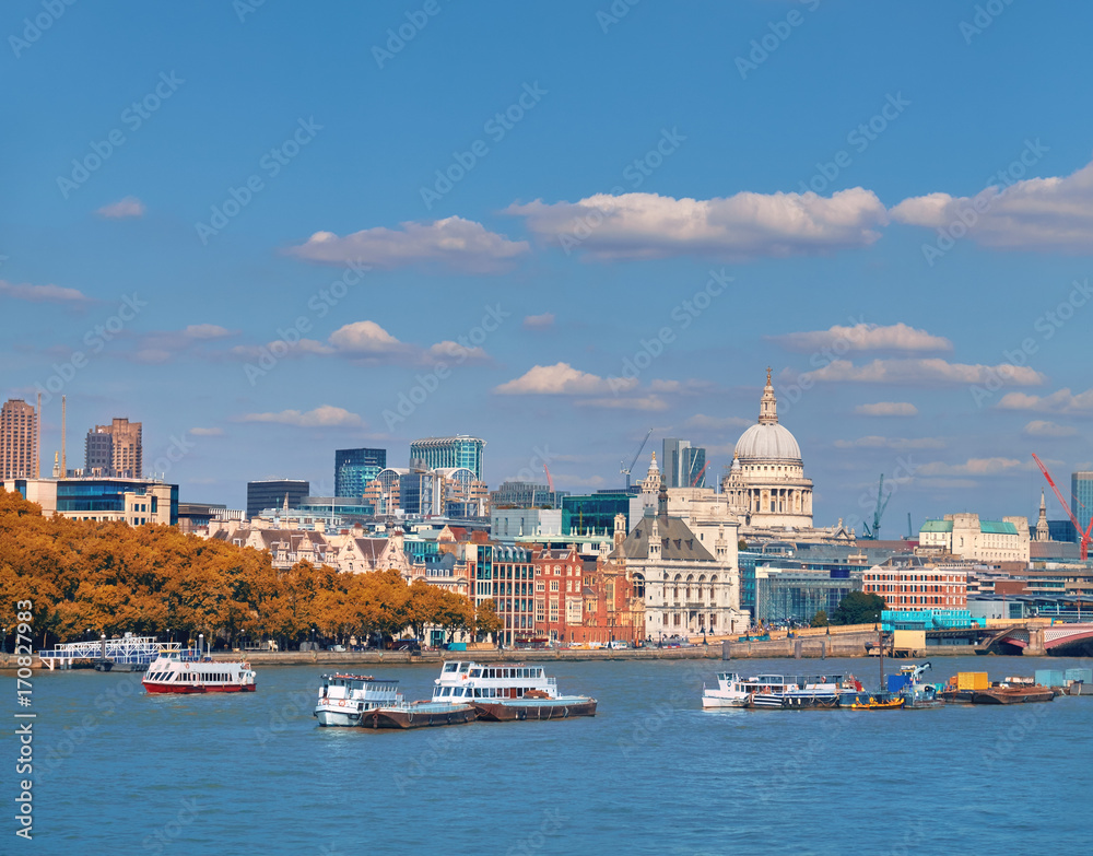 London, St. Paul's cathedral and skyline from the riverside