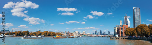 London, panoramic view over Thames river from Waterloo bridge
