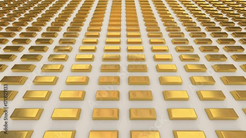 Small gold bars moving towards camera. (loop ready)