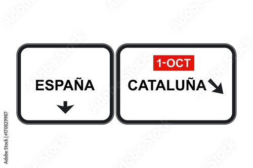 Traffic sign with the separation of Spain and Catalonia the one of October after the celebration of the referendum with thex in spanish vector