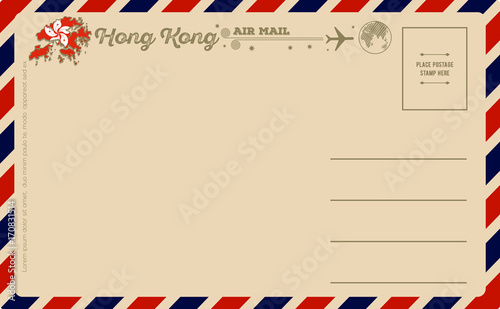 Vintage postcard with map of Hong Kong