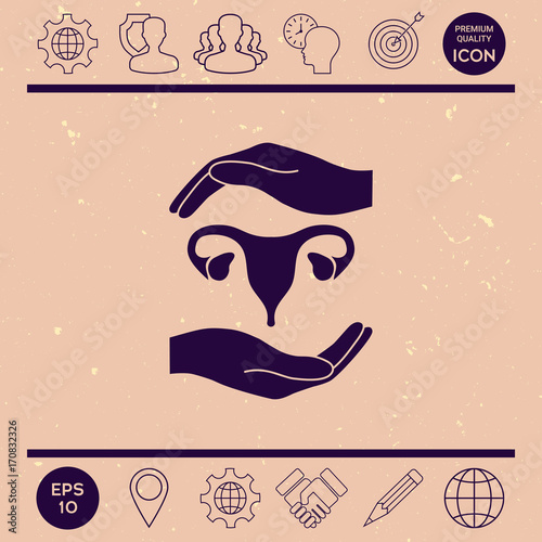 Hands holding Female uterus - protection symbol