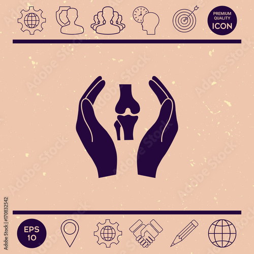 Hands holding knee-joint - protection icon