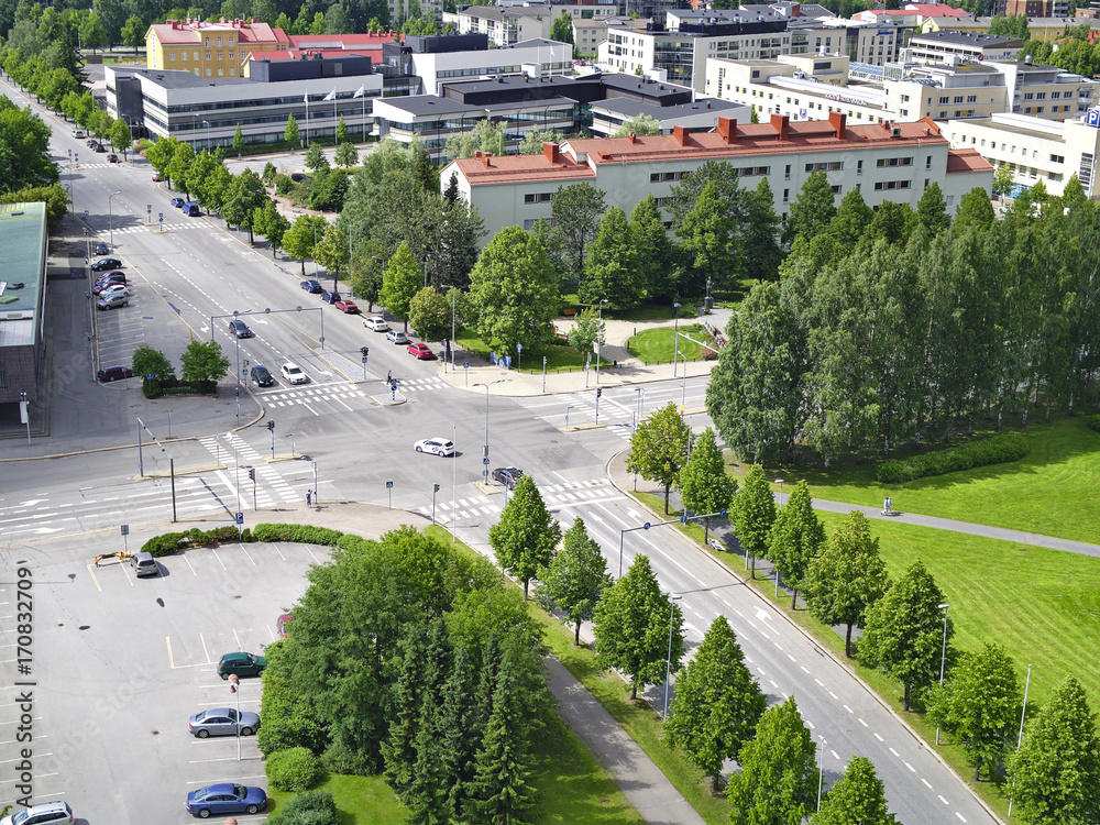 View over town of Seinäjoki in Finland. Green urban landscape.