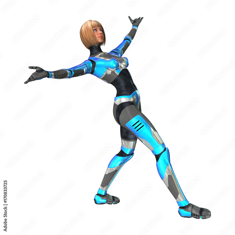 3D Rendering Female Robot on White 3D Rendering Female Robot on White