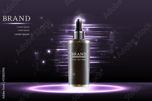 Black cosmetic container with advertising background ready to use, luxury skin care ad design. Illustration vector