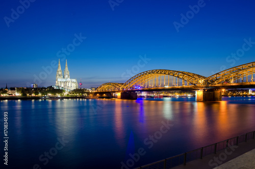 Image of Cologne with Cologne Cathedral and Rhine river during sunset in Cologne, Germany. © ake1150