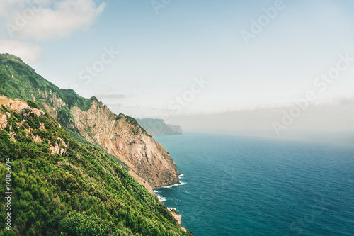 Madeira rocky coastline and endless ocean