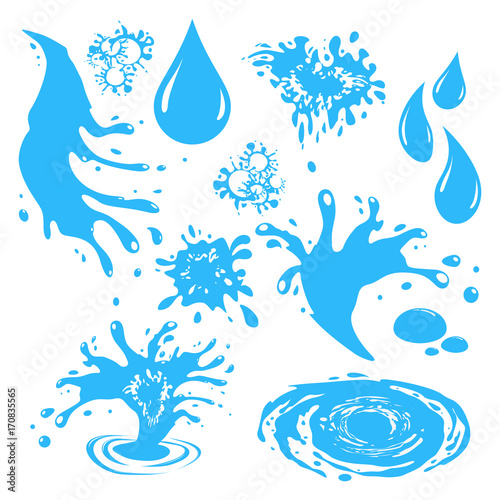 Water Drop Icon Set. Vector Raindrop Silhouette
