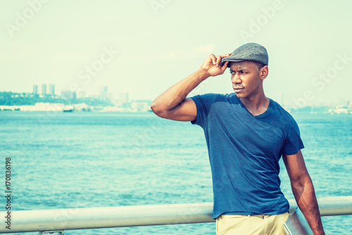 Young Handsome African American Man traveling in New York