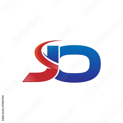 modern vector initial letters logo swoosh jo red blue