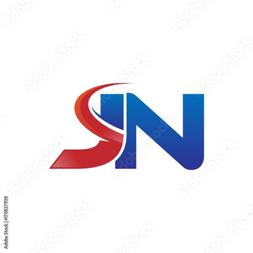 modern vector initial letters logo swoosh jn red blue