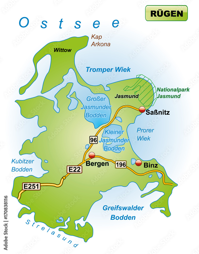 Übersichtskarte von Rügen Stock-Vektorgrafik | Adobe Stock