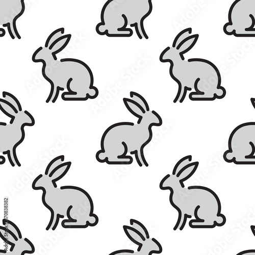 Seamless pattern with rabbit outline, farm animal isolated on a white background. Vector kids pattern silhouette of a rabbit, which can be used for printing, textiles and children clothing.