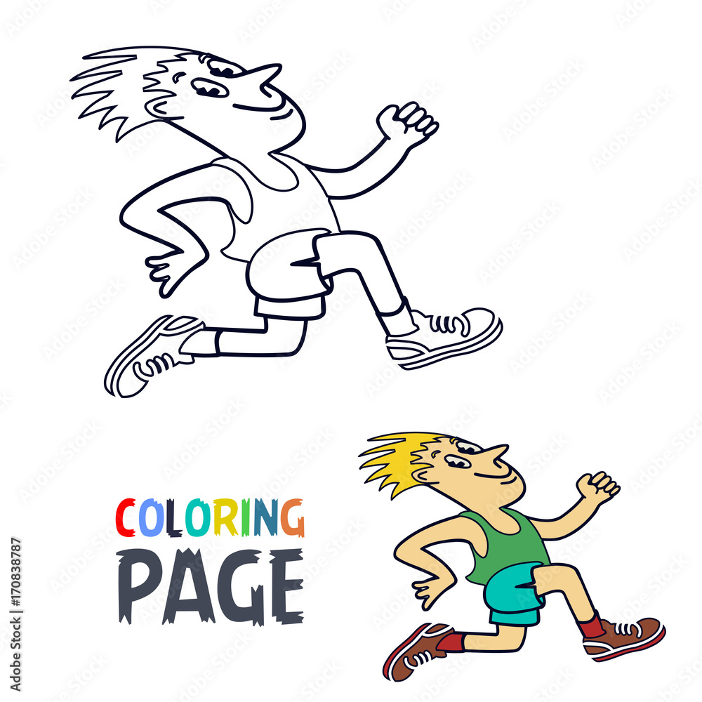 coloring page with running man cartoon