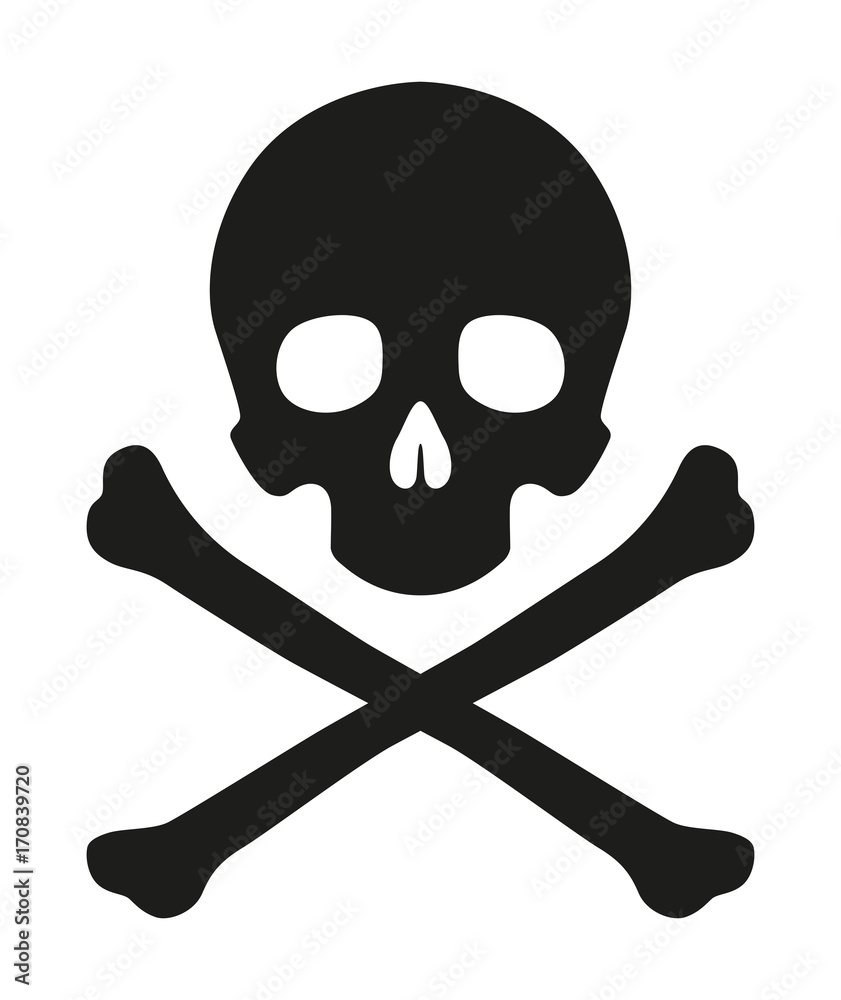 Black vector skull with crossbones icon - pirate sign, danger warning, poison Black vector skull with crossbones icon - pirate sign, danger warning, poison