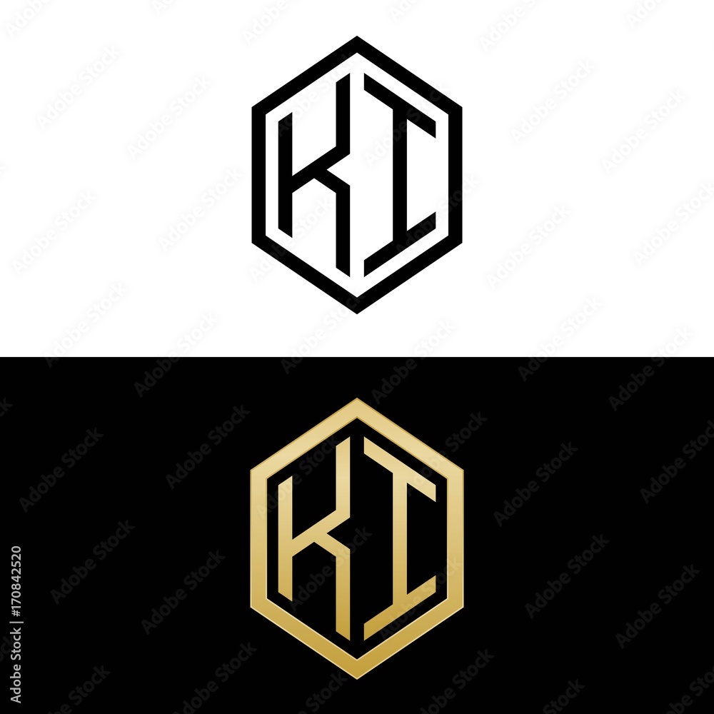 initial letters logo ki black and gold monogram hexagon shape vector initial letters logo ki black and gold monogram hexagon shape vector