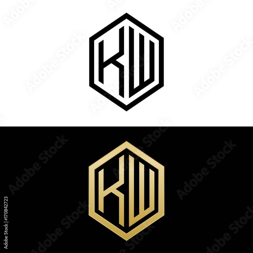 initial letters logo kw black and gold monogram hexagon shape vector photo