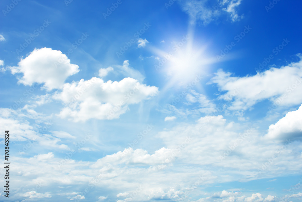 sun and clouds in the blue sky background