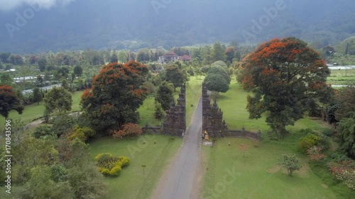 Aerial View of a Typical Candi Bentar Split Gate at the Entrance to a Balinese Temple photo