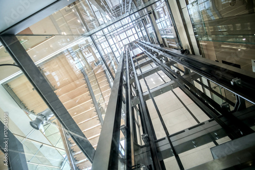 transparent lift modern elevator shaft glass building photo
