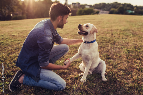 Canvas Print Man with dog