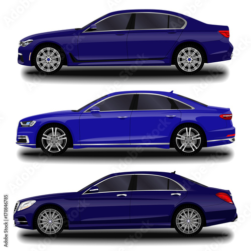 realistic car. Long sedan. set