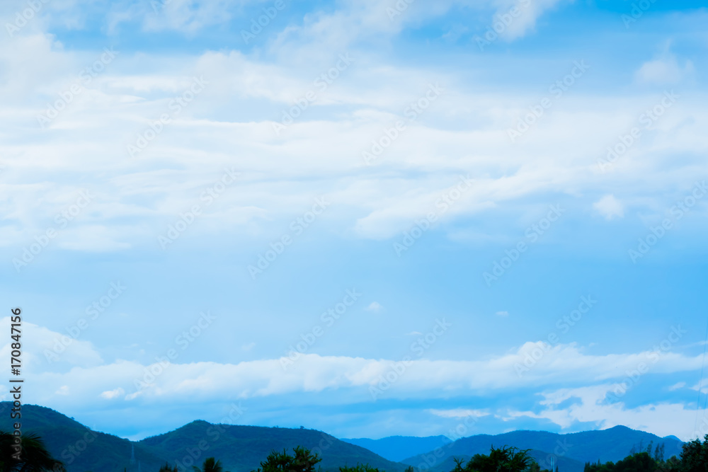 Blue sky background with tiny clouds. White fluffy clouds in the blue sky