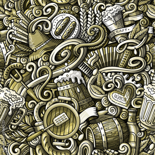 Cartoon cute doodles Octoberfest seamless pattern