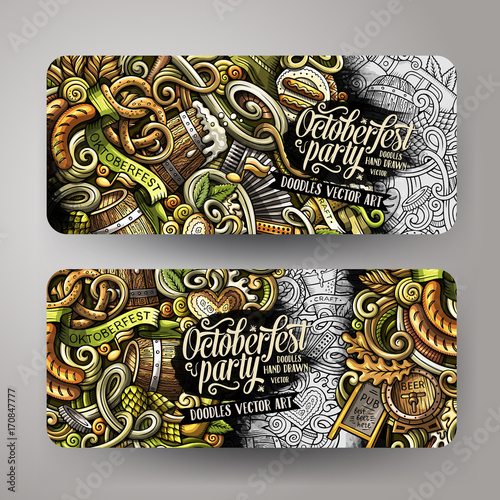Cartoon cute colorful vector hand drawn doodles Beer fest corporate identity