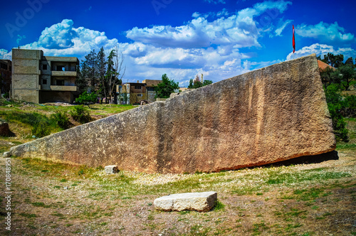 Colossal boulder aka South stone near ruins of Baalbek at Beqaa valley, Lebanon photo