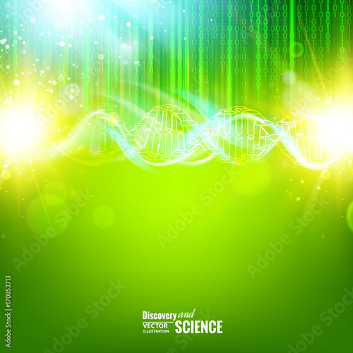 Abstract binary code on gree background of Matrix style. Dna bigdata visualization. Vector illustration.