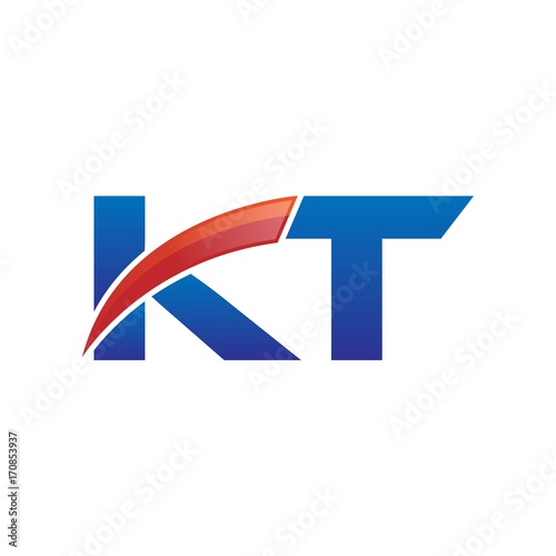 modern vector initial letters logo swoosh kt red blue