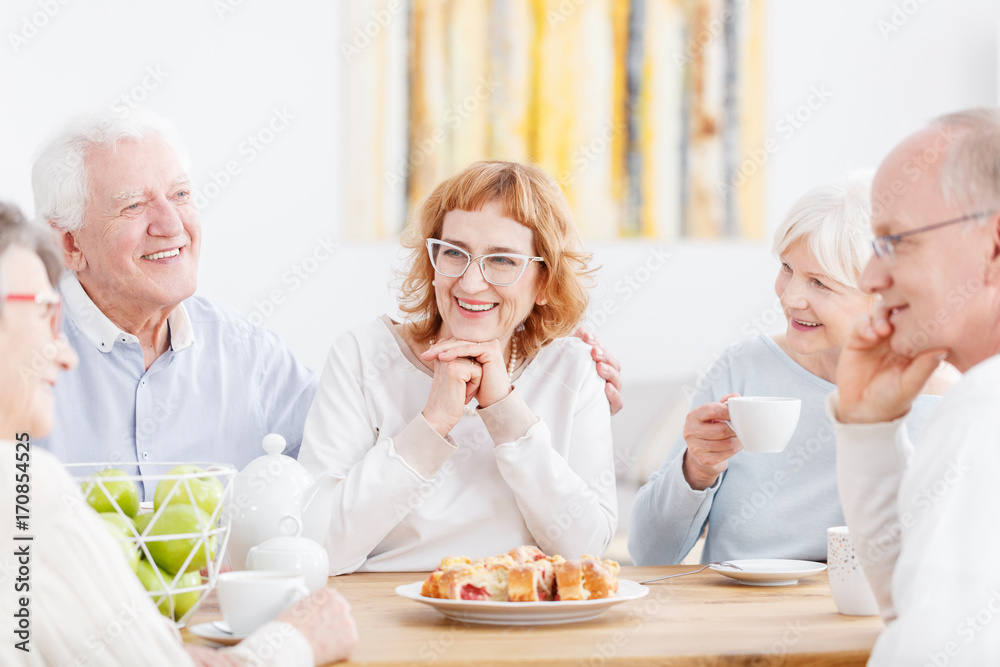 Elderly couple with friendly neighbors Elderly couple with friendly neighbors